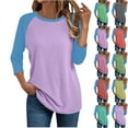 thumbnail image 1 of YHAJDS Womens 3/4 Sleeves Tops Color Raglan Sleeve Round Neck Spring Summer T Shirt, 1 of 4