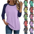 thumbnail image 1 of YHAJDS Womens 3/4 Sleeves Tops Color Raglan Sleeve Round Neck Spring Summer T Shirt, 1 of 4
