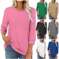thumbnail image 1 of YHAJDS Womens 3/4 Sleeves Tops Solid Color Crew Neck Loose Casual Spring Summer Tee, 1 of 5