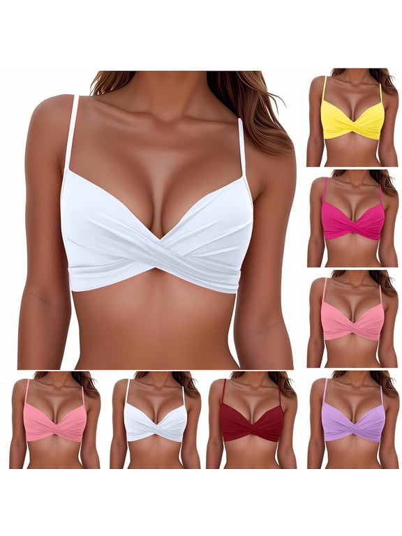 Womens Bikini Top Underwire Push Up Hard Cup Solid Color Swimwear Separate