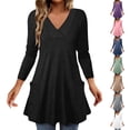 thumbnail image 1 of YHAJDS Womens Fall Sweatshirt Casual V Neck Double Pocket Solid Tunic Pullover, 1 of 9