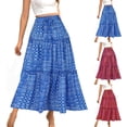 thumbnail image 1 of YHAJDS Womens High Waist Skirt Bohemian Print Elastic Waist Drawstring Flared Maxi Skirt, 1 of 5