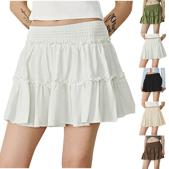YHAJDS Womens High Waist Skirt Solid Color High Waist With Built In Short Elastic Waistband Skirt
