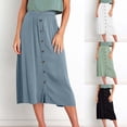 thumbnail image 1 of YHAJDS Womens High Waist Skirt Solid Color Summer Casual Pleated Elastic Waist Button And Pockets Skirt, 1 of 5
