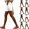 thumbnail image 1 of YHAJDS Womens Lightweight Shorts Linen Lace Patchwork High Waist Drawstring 7 Inches, 1 of 6