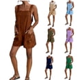 thumbnail image 1 of YHAJDS Womens Linen Overalls Shorts Suspenders Pockets 5 Inches Rompers Casual Summer, 1 of 8