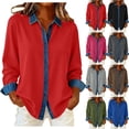 thumbnail image 1 of YHAJDS Womens Long Sleeve Tops Solid Color Denim Panel Lapel Button Cardigan, 1 of 5