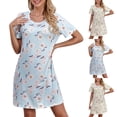 thumbnail image 1 of YHAJDS Womens Nightgowns Sleepwear Short Sleeve Sleep Dress Casual Home Dress Round Neck, 1 of 4