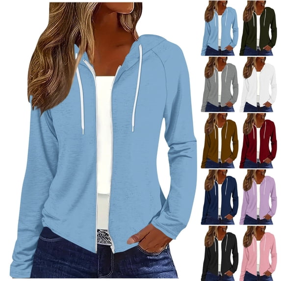 YHAJDS Womens Oversized Long Sleeve Shirts Zip Up Drawstring Hoodie Light Jacket