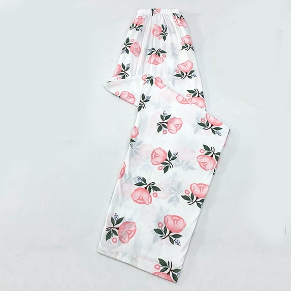 YHAJDS Womens Pajama Set Print Elastic Waist 7/8 Pants Lounge Wear Bottoms Home Pants