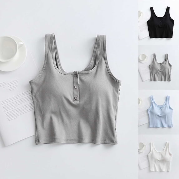 YHAJDS Womens Pajama Set Solid Color Button Front Built In Bra Sleeveless Camisole Top