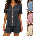 thumbnail image 1 of YHAJDS Womens Pajama Sets Solid Open Front Notch Collar Button Thin Silky Ice Silk Soft Loungewear Sleepwear Set, 1 of 6