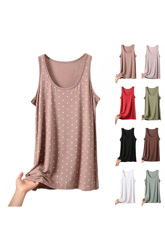 Womens Pajama Tops Modal Polka Dot Print Sleeveless Crew Neck Cami Soft Loungewear