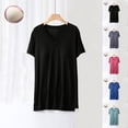 thumbnail image 1 of YHAJDS Womens Pajama Tops Short Sleeve Solid Color Built In Bra V Neck Longline Sleepwear Top, 1 of 5