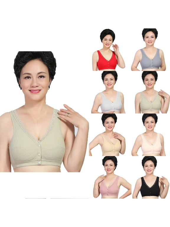 Womens Plus Size Cotton Wireless Bra Front Closure Lightly Lined Daily