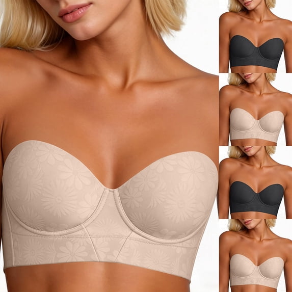YHAJDS Womens Plus Size Strapless Bra Underwire Push Up Convertible Multi Way Solid