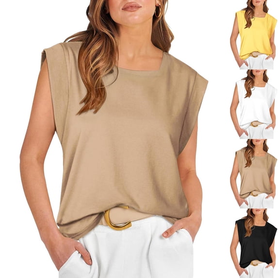 YHAJDS Womens Plus Size Tank Tops Solid Color Neck Sleeveless Loose Casual Cami