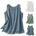 thumbnail image 1 of YHAJDS Womens Plus Size Tank Tops Solid Color Round Neck Sleeveless Linen Like Top For Spring Summer, 1 of 4