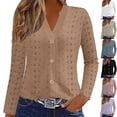 thumbnail image 1 of YHAJDS Womens Plus Size Tops Solid Color Hollow V Neck Button Long Sleeve Cardigan, 1 of 5