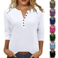 thumbnail image 1 of YHAJDS Womens Pocket Shirt Women's Long Sleeve Tops Womens Sweatshirts Blouse Coat Women's Casual Button V Neck 3/4 Sleeve Raglan Sleeve Loose T Shirt Top, 1 of 5