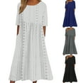 thumbnail image 1 of YHAJDS Womens Short Sleeve Round Neck Mid Calf Dress Solid Color Pocket Casual, 1 of 5