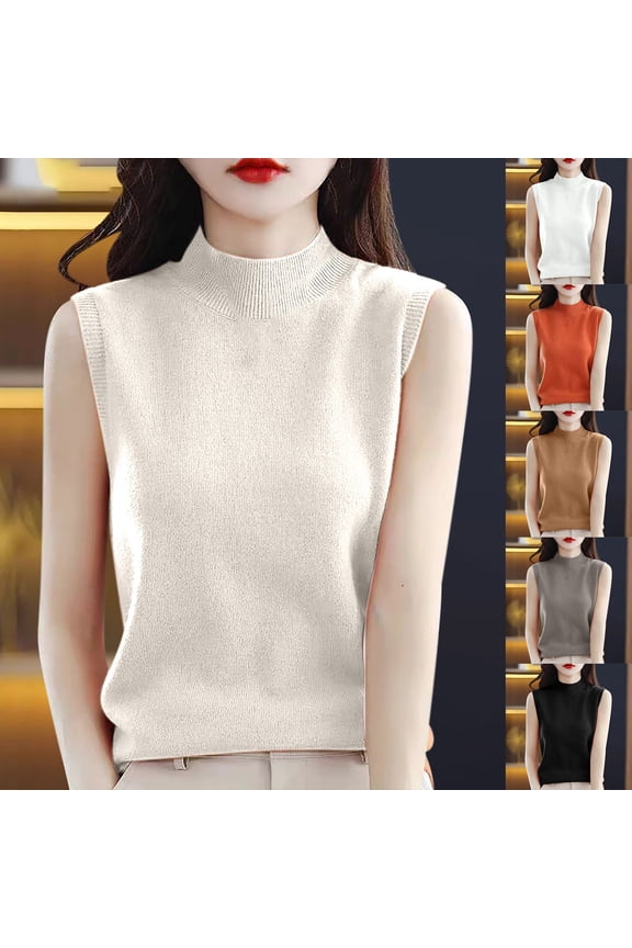 Womens Sleeveless Sweater Vest Solid Color Mock Neck Knit Top Lightweight Sleeveless Pullover For Spring Wear
