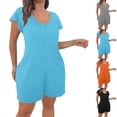 thumbnail image 1 of YHAJDS Womens Summer Jumpsuits Short Sleeve Pockets Loose V Neck Casual Rompers Daily, 1 of 8