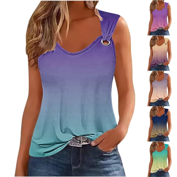 YHAJDS Womens Summer Tank Tops Floral Print Round Neck Sleeveless Camisole Lightweight Top For Spring Outfits