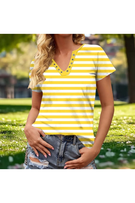 Womens Summer Tops Blouses for Women Short Sleeve Round Neck All Over Print Snap Button Top