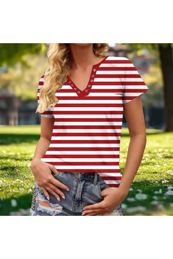 Womens Summer Tops Blouses for Women Short Sleeve Round Neck All Over Print Snap Button Top