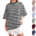 thumbnail image 1 of YHAJDS Womens Summer Tops Short Sleeve Round Neck Tee Casual Striped Print Shirt, 1 of 5