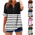 thumbnail image 1 of YHAJDS Womens Summer Tops Short Sleeve V Neck Striped Print Button Casual Loose Blouses, 1 of 5