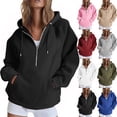 thumbnail image 1 of YHAJDS Womens Sweatshirts Blouse Coat Solid Color Loose Half Zip Hooded Raglan Sleeve Casual Jacket For Fall Winter, 1 of 4
