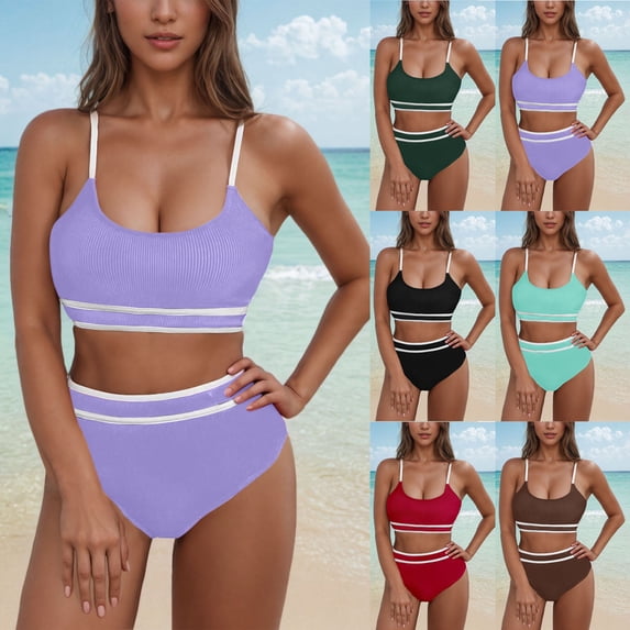 YHAJDS Womens Swimwear Solid Color Padded Bandage 2 Piece Swimsuit With Adjustable Side