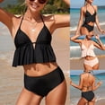 thumbnail image 1 of YHAJDS Womens Swimwear Solid Ruffle Neck Adjustable Back Bikini, 1 of 5