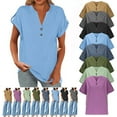 thumbnail image 1 of YHAJDS Womens T Shirt Fashion Solid Color Button V Neck Loose T Shirt Casual Spring Summer Shirts Womens Tops, 1 of 5