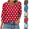 thumbnail image 1 of YHAJDS Womens T Shirt Solid Color Printed 3/4 Sleeve Elastic Cuff V Neck Spring Summer Casual Loose Top, 1 of 5