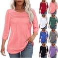 thumbnail image 1 of YHAJDS Womens T Shirt Solid Color Round Neck 3/4 Sleeve Spring Summer Relaxed Daily Top, 1 of 5