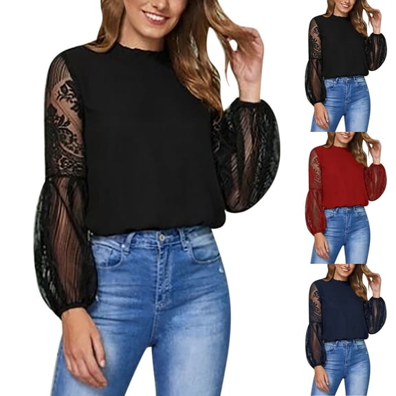 YHAJDS Womens T Shirt Spring Summer Solid Color Crew Neck Long Sleeve Loose Casual Versatile Lightweight Top