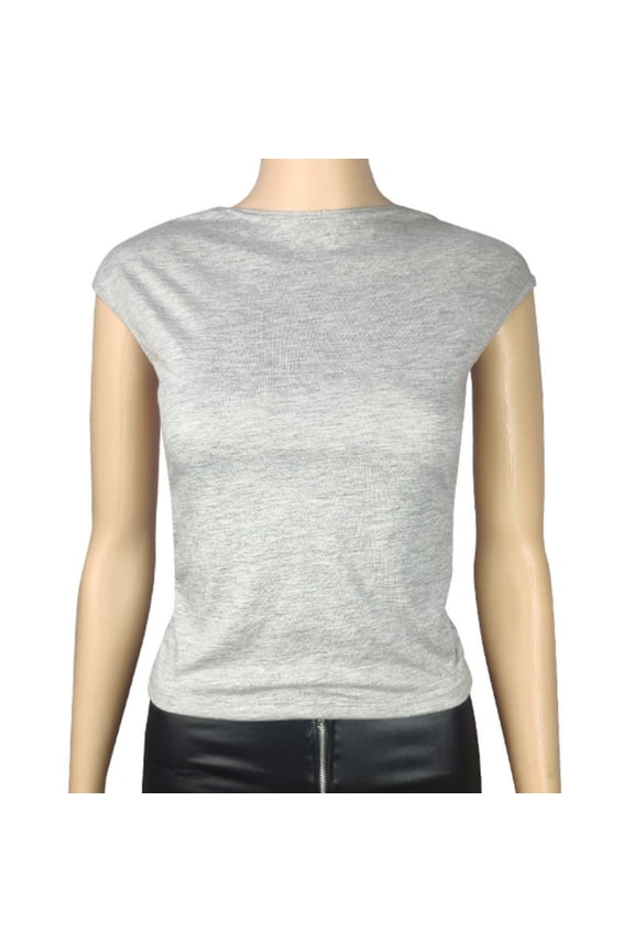 Womens T Shirts Short Sleeve Round Neck Reversible Tee Open Back Cut Out Solid Color