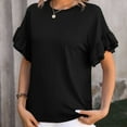 thumbnail image 1 of YHAJDS Womens T Shirts Solid Color Round Neck Sleeve Tee Casual Spring Top, 1 of 4