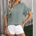 thumbnail image 1 of YHAJDS Womens T Shirts Solid Color Round Neck Sleeve Tee Casual Spring Top, 1 of 4