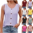 thumbnail image 1 of YHAJDS Womens Tank Tops Spring Fashion Outfits Button Detail Round Neck Side Sleeveless Loose Blouse Cami, 1 of 5