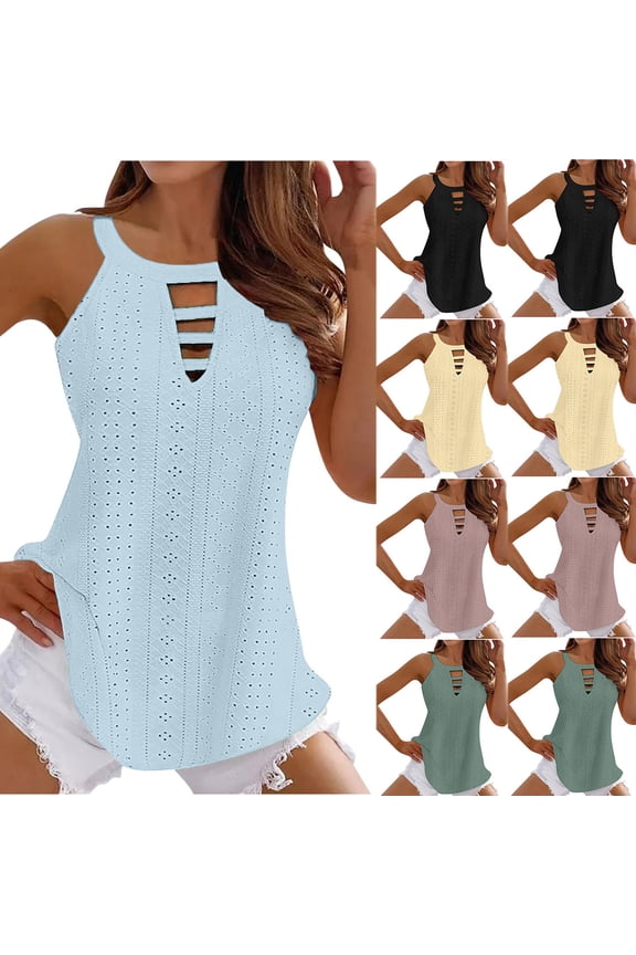 Womens Tank Tops Spring Fashion Outfits Solid Color Smocked Neck Sleeveless Bohemian Cami