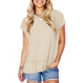 thumbnail image 1 of YHAJDS Womens Tops New Solid Color Hem Slit Short Sleeve Tee Casual Round Neck Shirt, 1 of 5