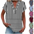 thumbnail image 1 of YHAJDS Womens Tops Short Sleeve V Neck Button Front Casual Blouse Linen Like Striped Print, 1 of 5