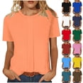 thumbnail image 1 of YHAJDS Womens Tops T Shirts for Women Short Sleeve Round Neck Solid Color Ribbed Loose Fit Casual Tee, 1 of 5