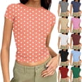 thumbnail image 1 of YHAJDS Womens Tops Womens Short Sleeve Tshirts Short Sleeve All Over Print Slim Fit Round Neck Ribbed Tee, 1 of 5