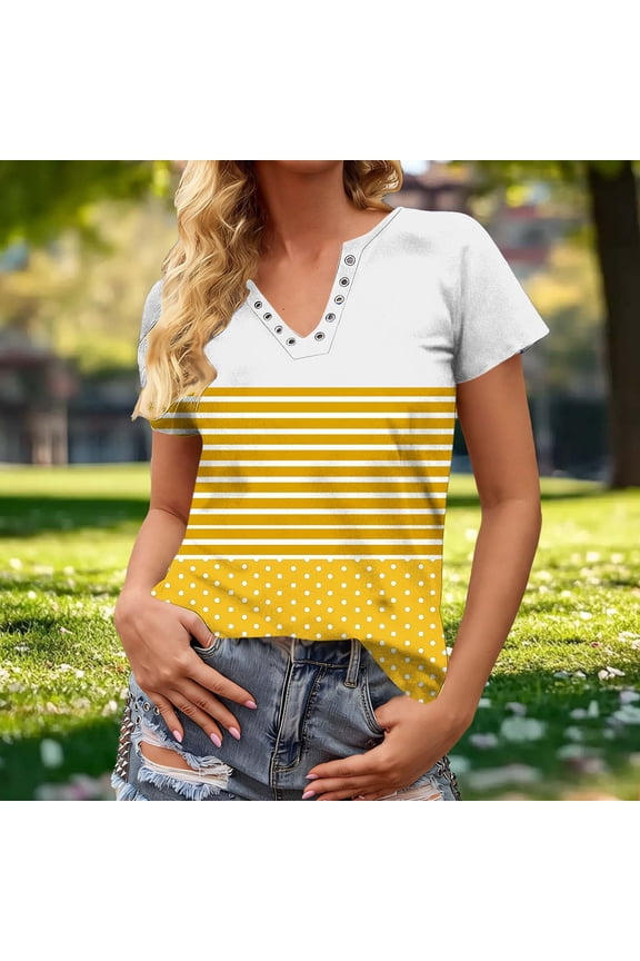 Womens Tops Womens T Shirts Short Sleeve Snap Front Round Neck All Over Print Tee Shirt