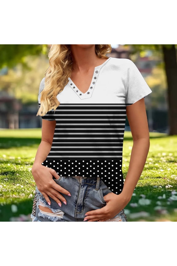 Womens Tops Womens T Shirts Short Sleeve Snap Front Round Neck All Over Print Tee Shirt